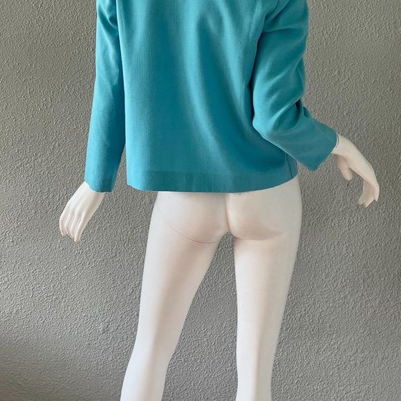 Vintage 70s Aqua Blue AMY ADAMS Boxy Disco Retro Blazer Jacket Top M - Picture 3 of 12
